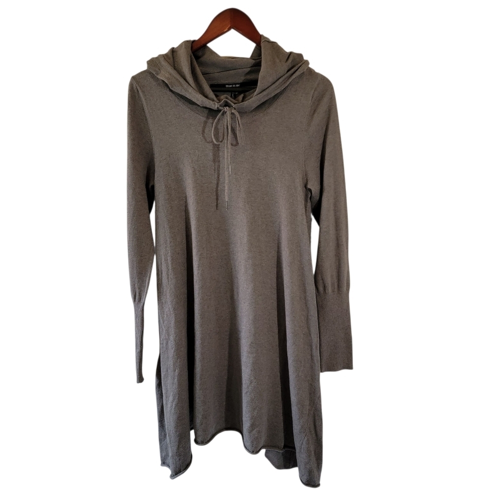 Mac & Jac Dark Gray Sweater Dress Hooded Sz L Long Sleeve Athleisure Soft Cozy